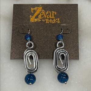 Treska Silver and Blue Geometric Earrings